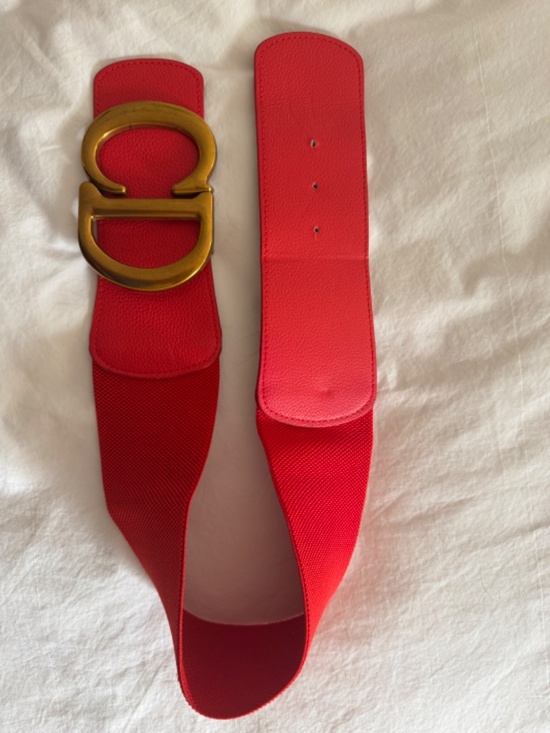 Vintage Christian Dior CD Logo Buckle Stretch Belt | Red Leather | Gold Hardware